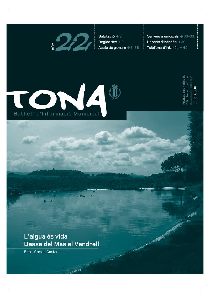 Portada: Butlletí municipal núm. 22 (Juliol 2008)