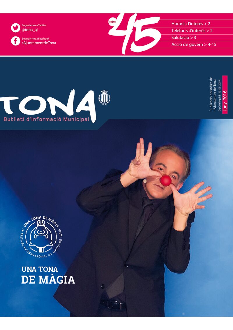 Portada: Butlletí municipal núm. 45 (Juny 2016)