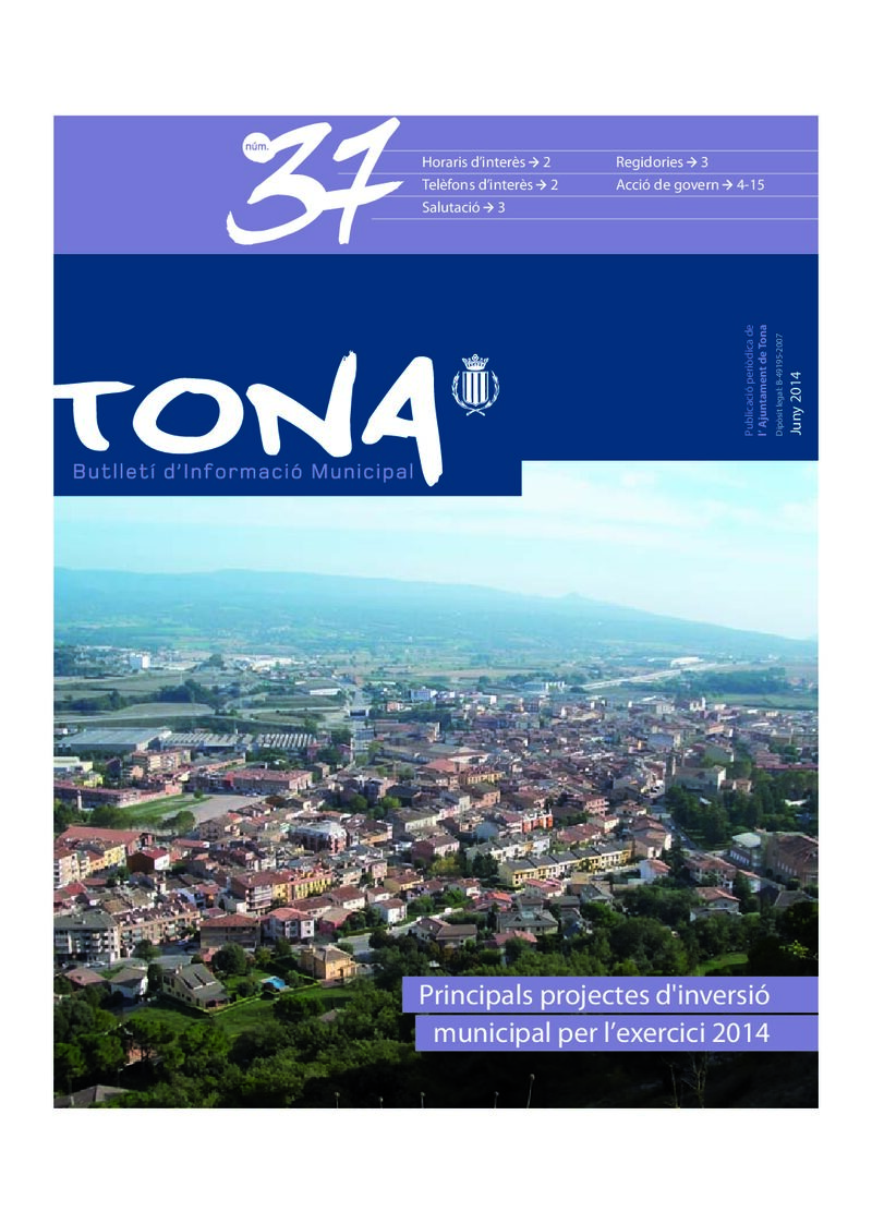 Portada: Butlletí municipal núm. 37 (Juny 2014)