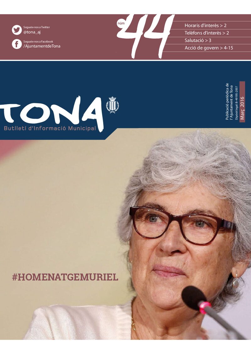 Portada: Butlletí municipal núm. 44 (Març 2016)