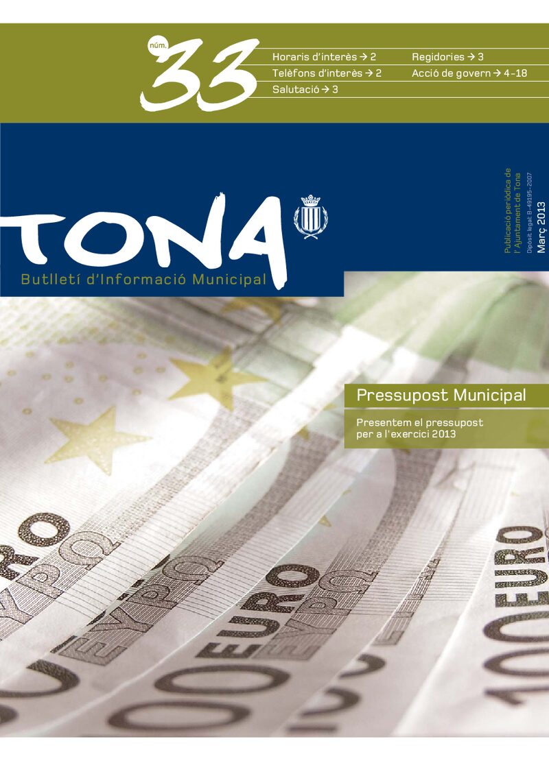 Portada: Butlletí municipal núm. 33 (Març 2013)