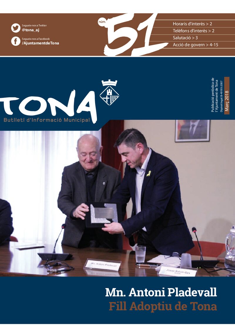 Portada: Butlletí municipal núm. 51 (Març 2018)