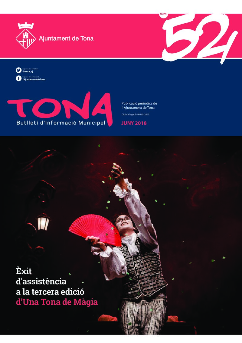 Portada: Butlletí municipal núm. 52 (Juny 2018)