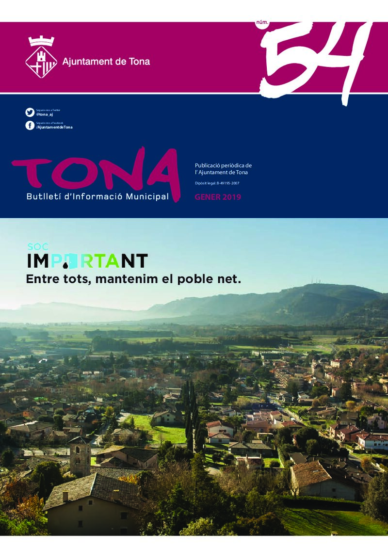 Portada: Butlletí municipal núm. 54 (Gener 2019)
